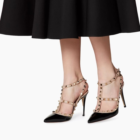 Valentino Garavani Rockstud Caged 100mm Slingback Pumps Size 37 Black and Nude - Picture 2 of 7